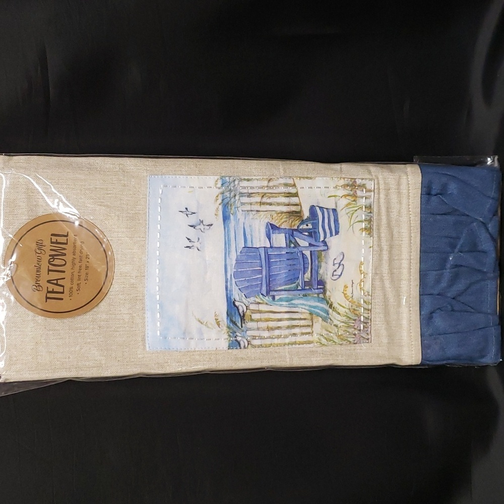 Brownlow Gifts "Beach Chair" by Susan Winget Blue Ruffled Trim 100% Cotton Towel